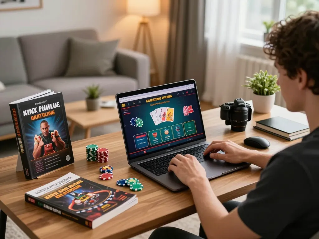 Engaging with https://va88.now/ during a cozy online gambling session at home, showcasing strategic play and responsible gaming
