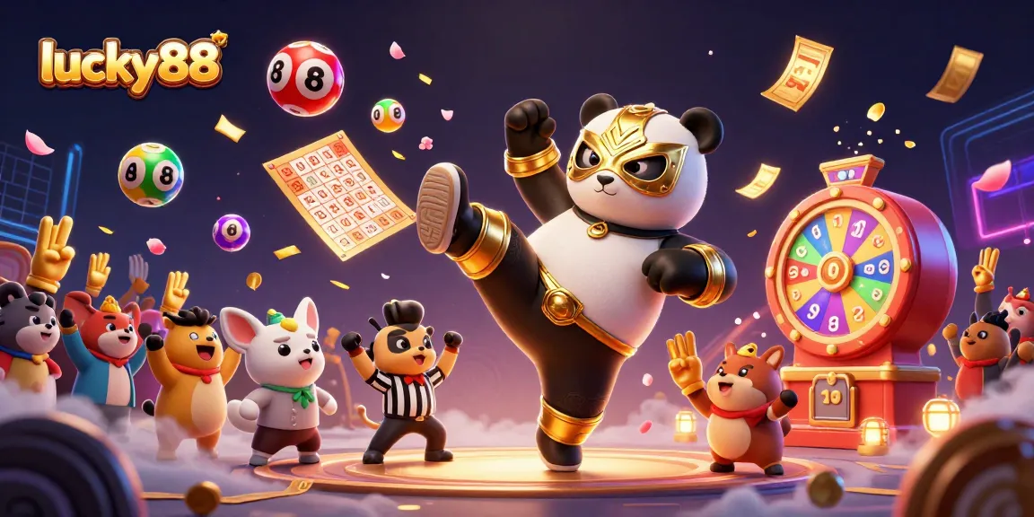 Experience exciting gameplay at lucky88 with a vibrant scene of a panda wrestler and animal spectators.