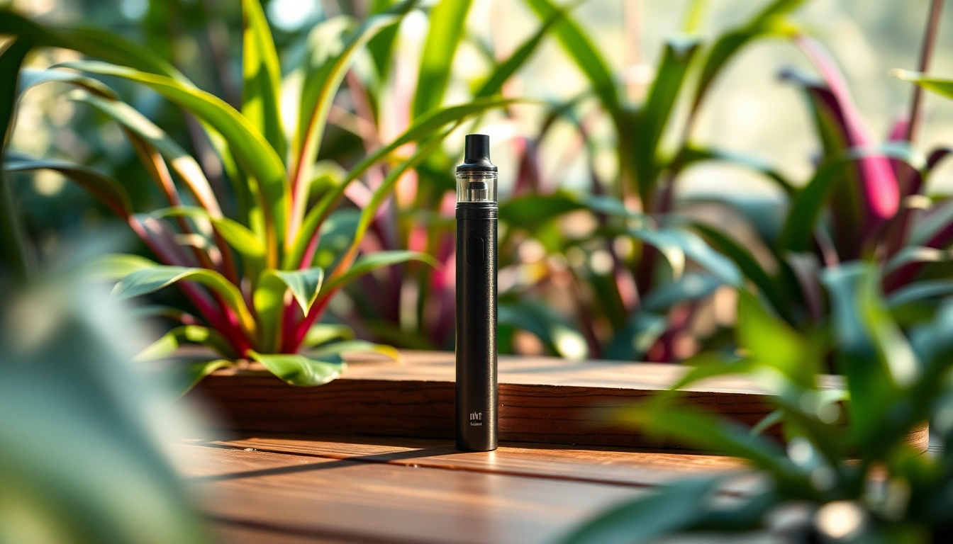 Discover where to buy dmt with a stylish DMT vape pen and vibrant plants surrounding it.