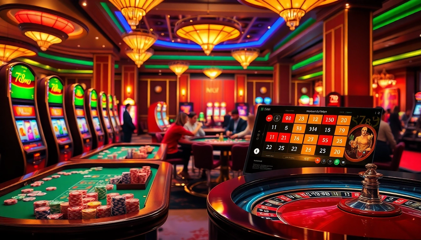Engage in exciting gameplay at 789club with vibrant casino tables and sleek slot machines.