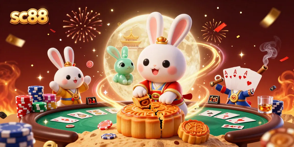 Experience exciting gameplay with sc88 as the moon rabbit showcases poker chips in a vibrant casino scene.