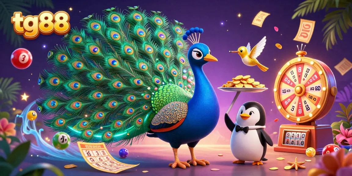 Experience the excitement of tg88 with a vibrant casino-themed 3D illustration featuring animated characters and playful game elements.