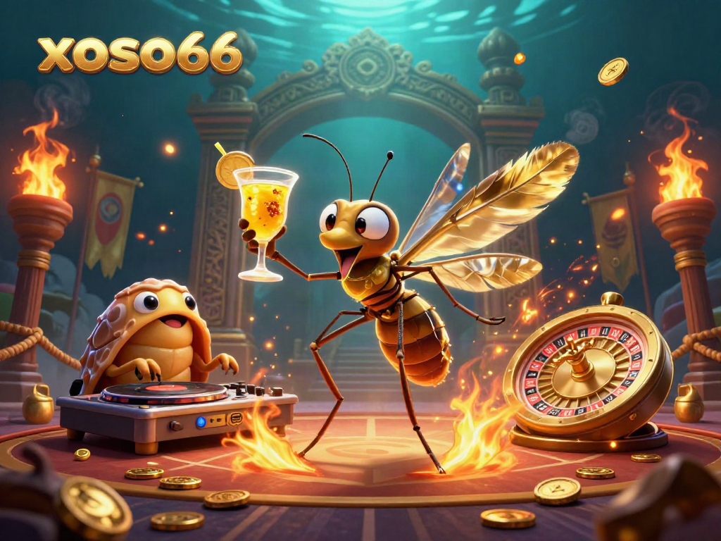 Experience the thrill of xoso66 with vibrant casino characters and elements in a dynamic scene.