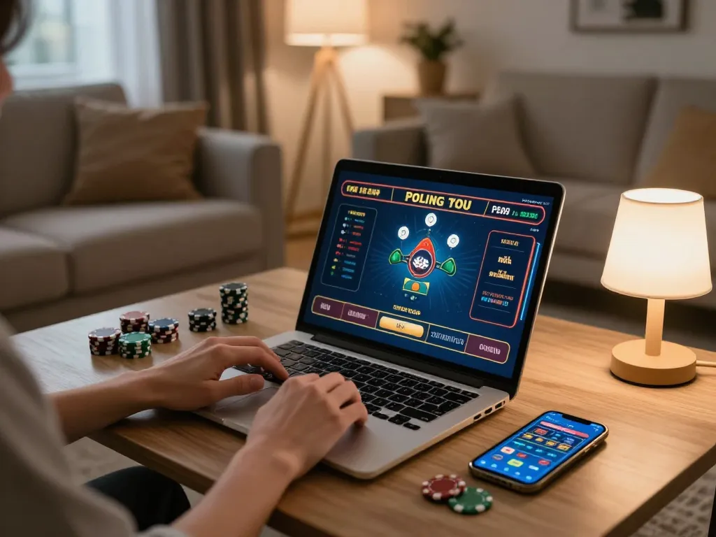 Player engaging with online gaming at RR88 on a cozy home setup.