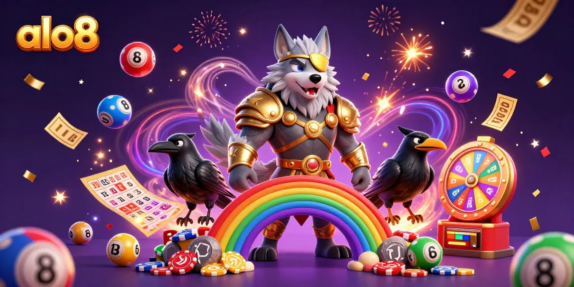 Experience the excitement at ALO8 with vibrant gambling elements and Norse characters in a dynamic casino setting.