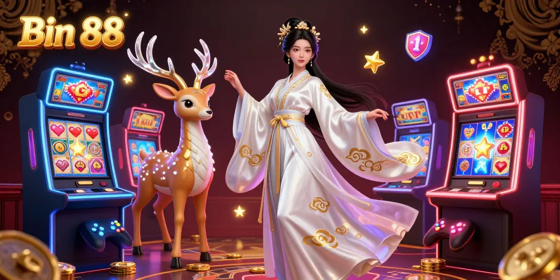 Experience excitement at Bin 88 with vibrant slots and 3D characters in a colorful casino setting.