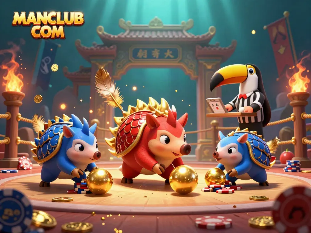 Engage with exciting slots at MANCLUB COM, featuring vibrant pangolins bowling through poker chips.