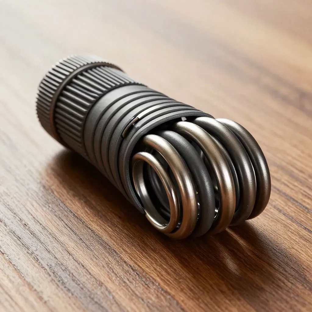 Horní detail kabelových kroužků, návleku a konektorového víčka na kouřovém dubu.