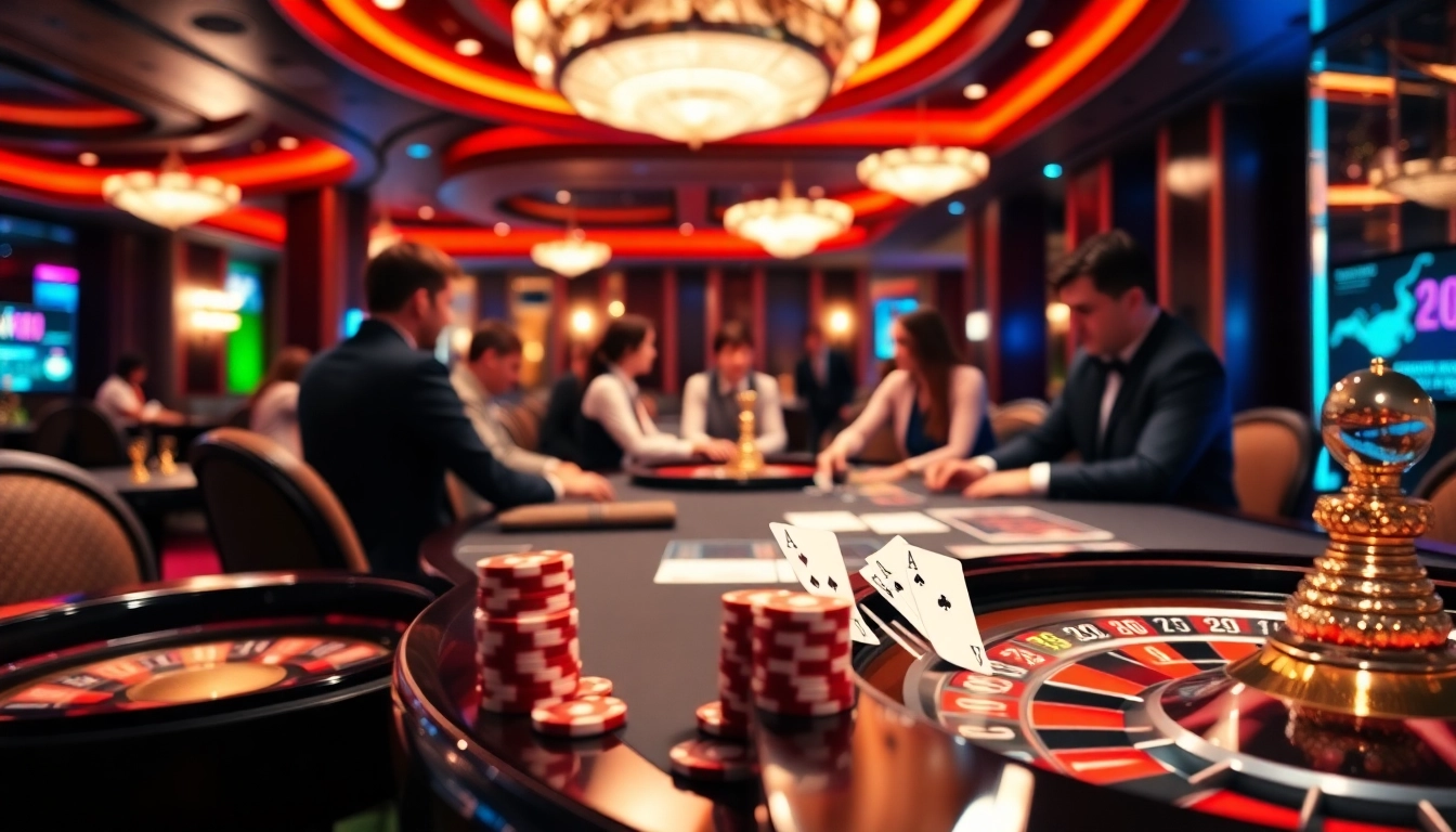 Engaged players enjoying casino games at nhà cái vin88, highlighting excitement and luxury.