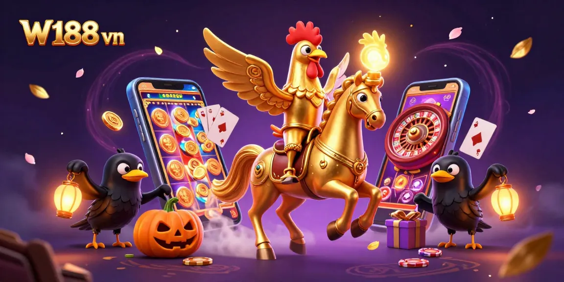 Engage with W188 vn through thrilling casinos depicted in vibrant, colorful 3D art.