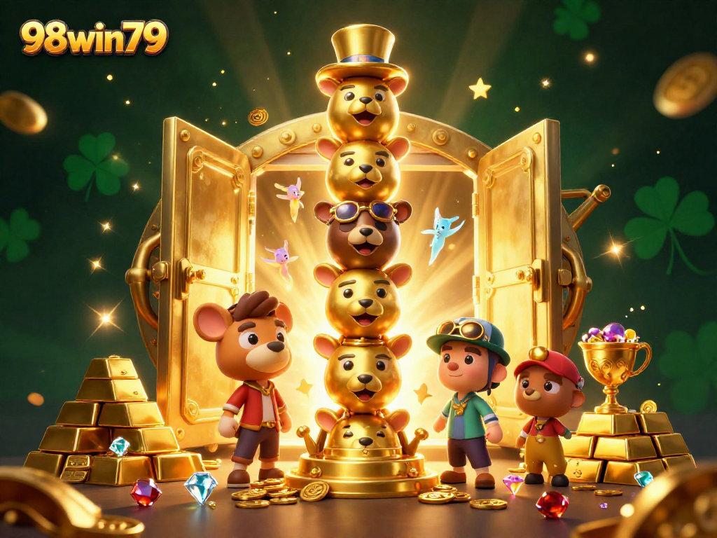 Spin to win big with 98win79 showcasing a vibrant totem in a casino treasure scene.
