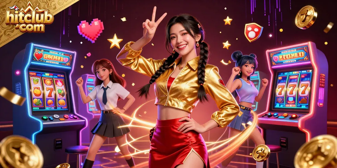Win big with hitclub com's vibrant casino scene featuring dynamic slot machines and colorful elements.