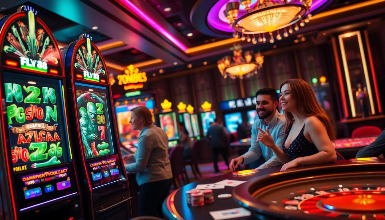 Experience the vibrant excitement of FLY88COM with players engaging in thrilling slot games.