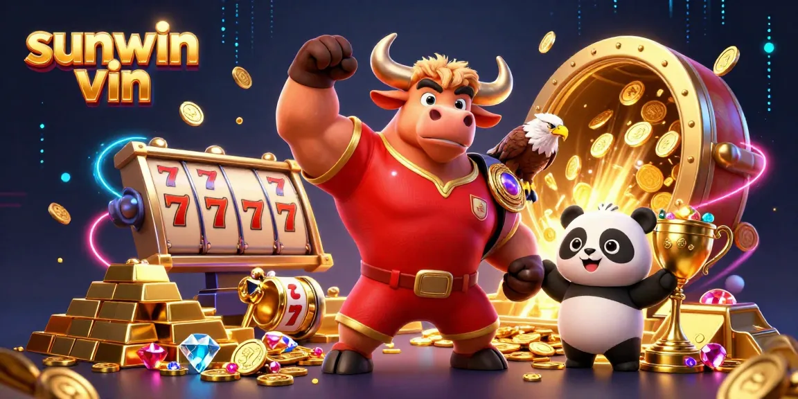 Win exciting prizes at sunwin vin with a vibrant mascot trio celebrating casino fun.