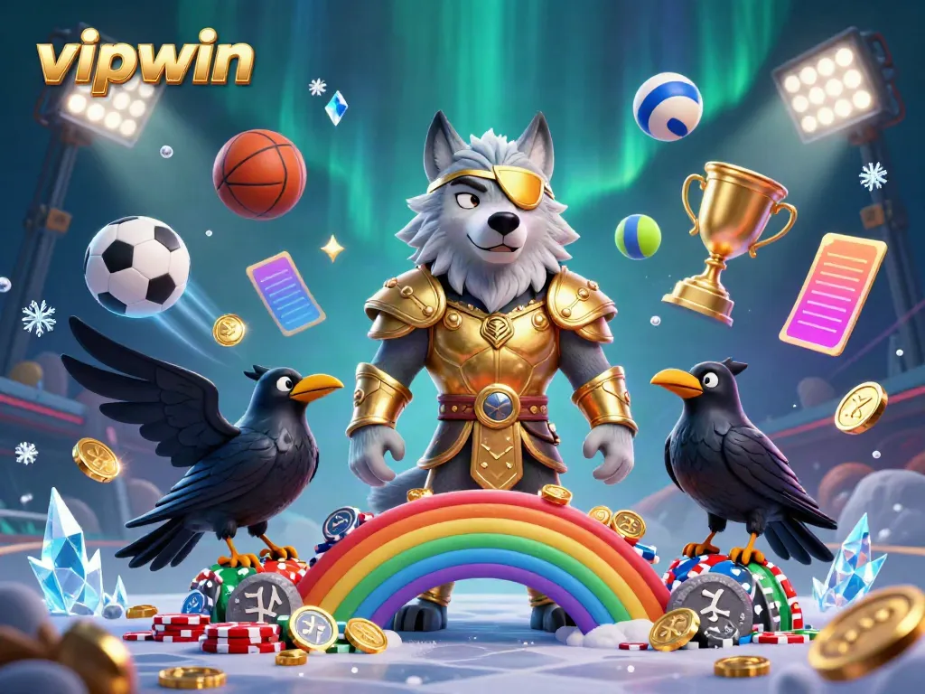 Experience thrilling games at vipwin with Odin and his ravens in a vibrant casino scene.