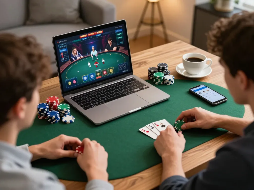 KJC tăng tiền during an exciting online poker session at home, showcasing strategy and engagement in gaming.