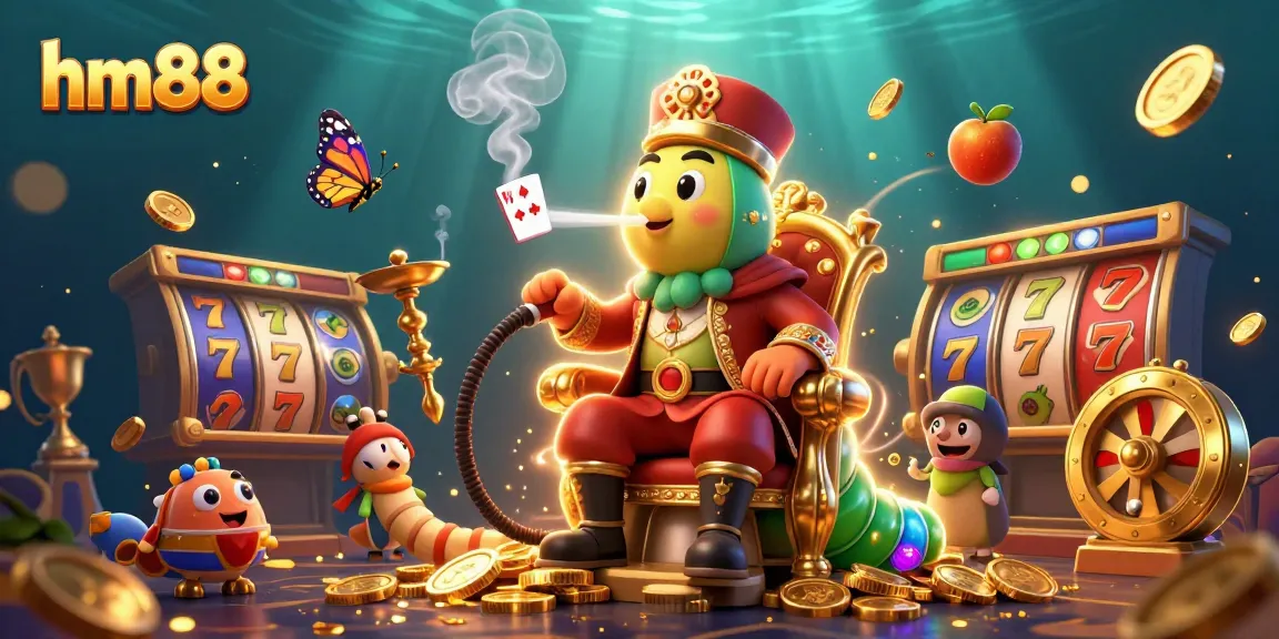 Experience thrilling slot excitement with hm88's vibrant casino illustration featuring a caterpillar hookah-master.