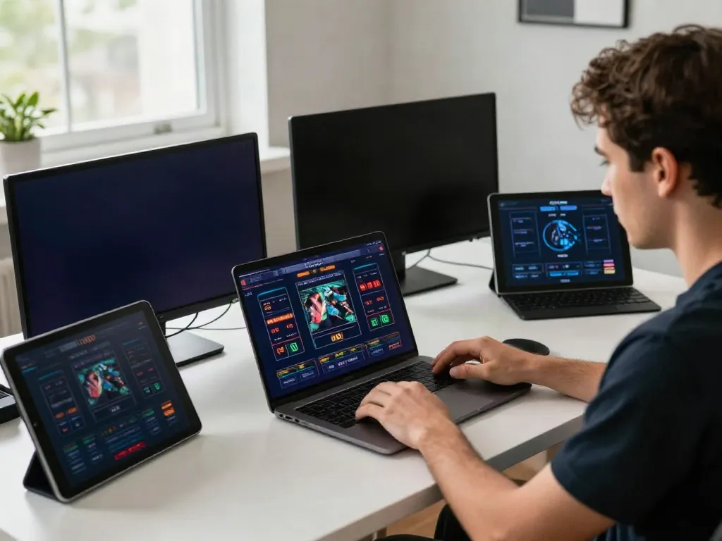 Exciting online gambling experience at https://five88bet.org/ with multiple devices and modern setup.