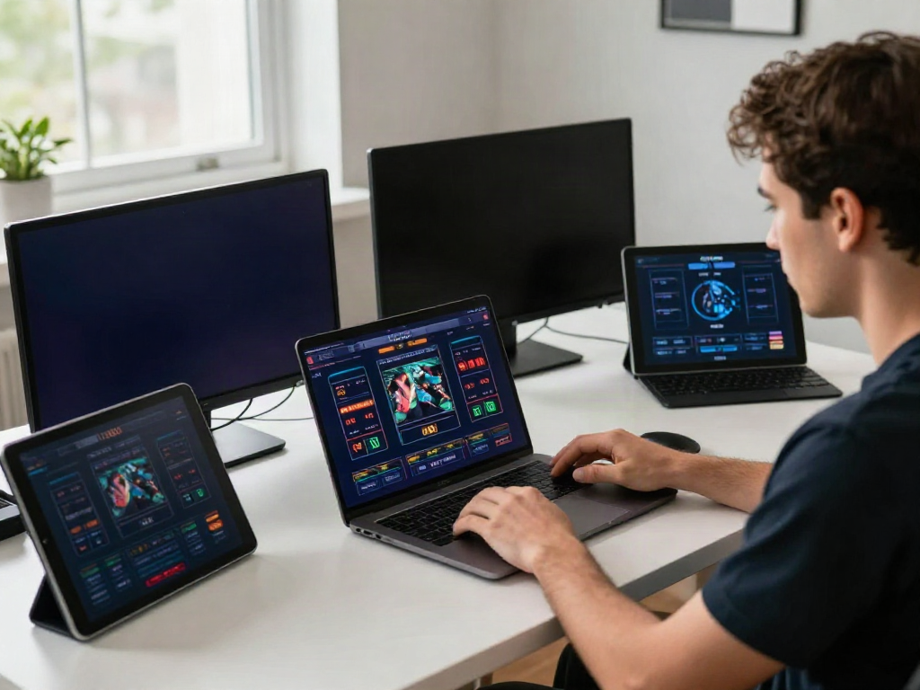 Exciting online gambling experience at https://five88bet.org/ with multiple devices and modern setup.