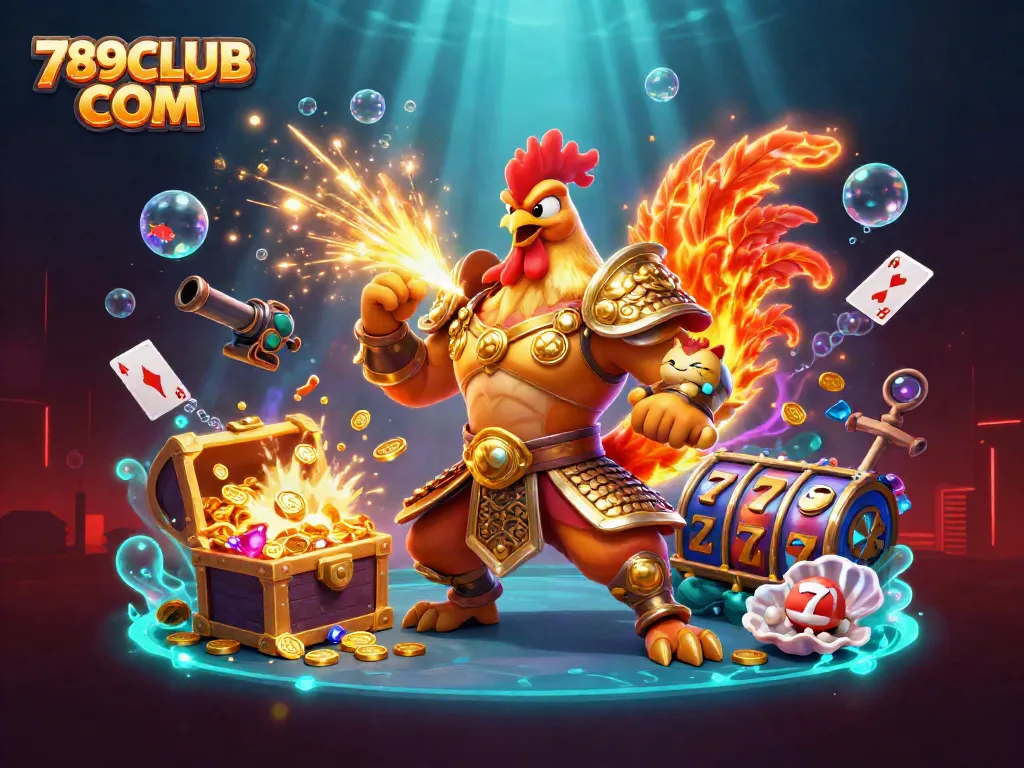 Experience excitement at 789CLUB COM with a thrilling underwater casino scene featuring dynamic characters and treasures.