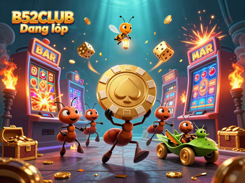 Experience B52CLUB Đăng nhập with a vibrant scene of ants and casino elements in a thrilling heist.