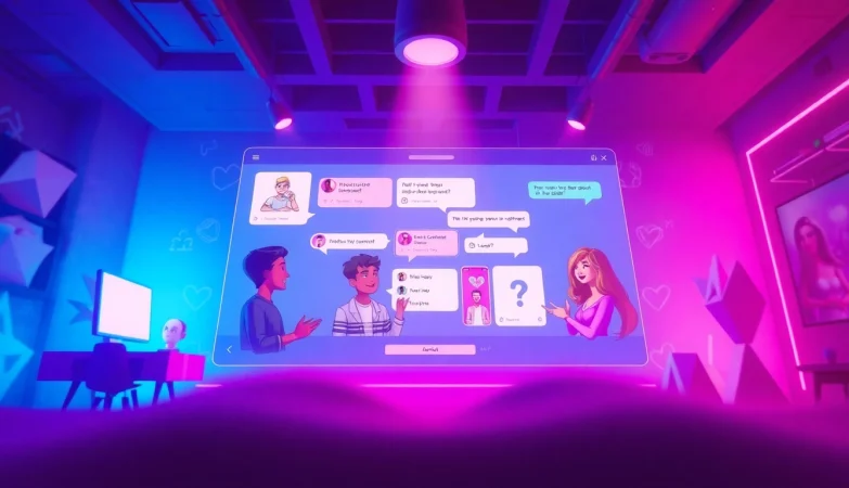 Engaging interface of crushonai showcasing interactive AI chat with animated characters.
