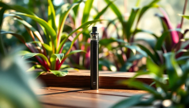 Discover where to buy dmt with a stylish DMT vape pen and vibrant plants surrounding it.