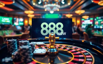 Engage with thrilling games at 888 NEW, where vibrant tables and poker chips create an exciting gambling atmosphere.