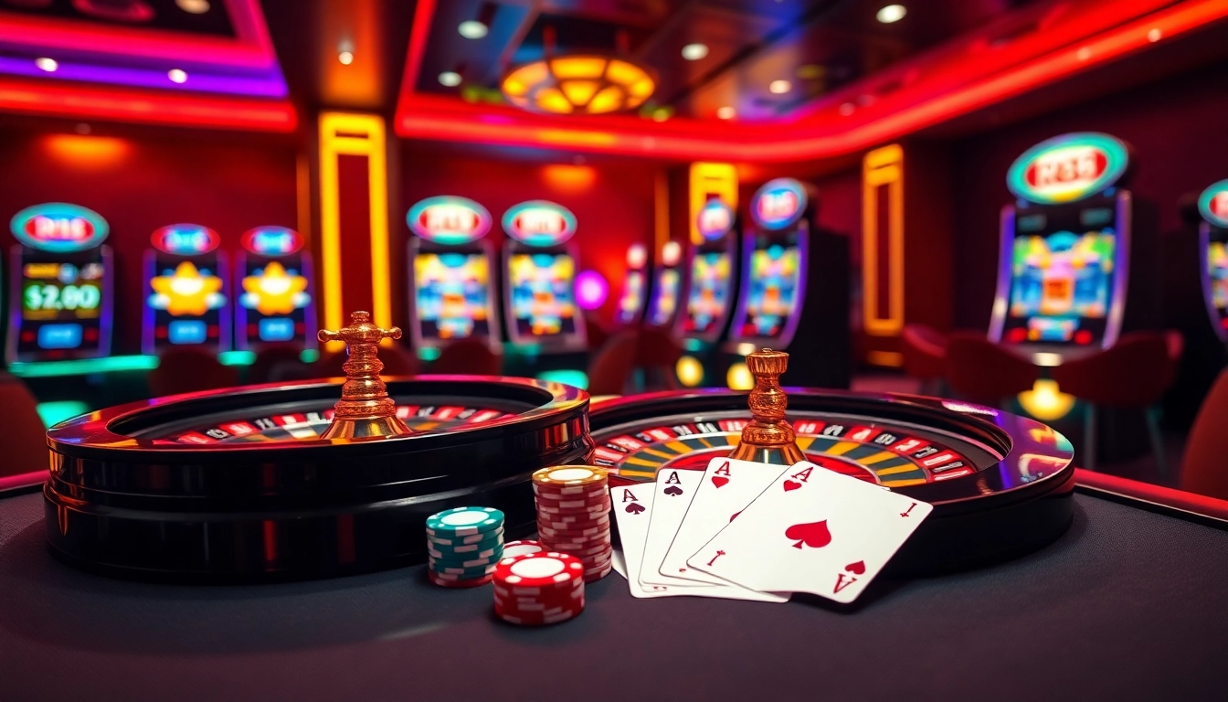 Engaging RR88 online casino scene with poker chips and roulette wheel.