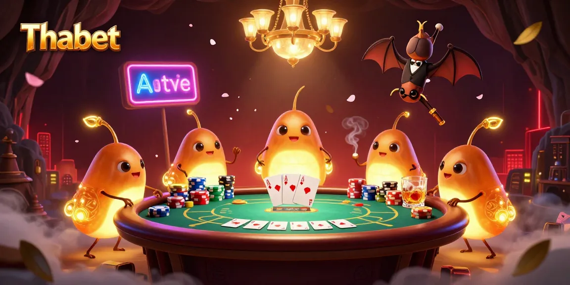 Thabet players enjoy a vibrant cave casino scene with glowworms lighting up the poker table.