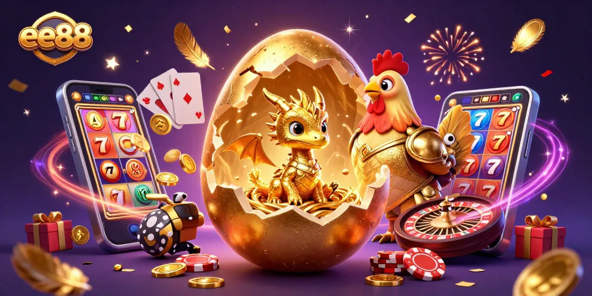 Experience thrilling casino fun with ee88 as golden treasures emerge from a magical egg, revealing winning potential.