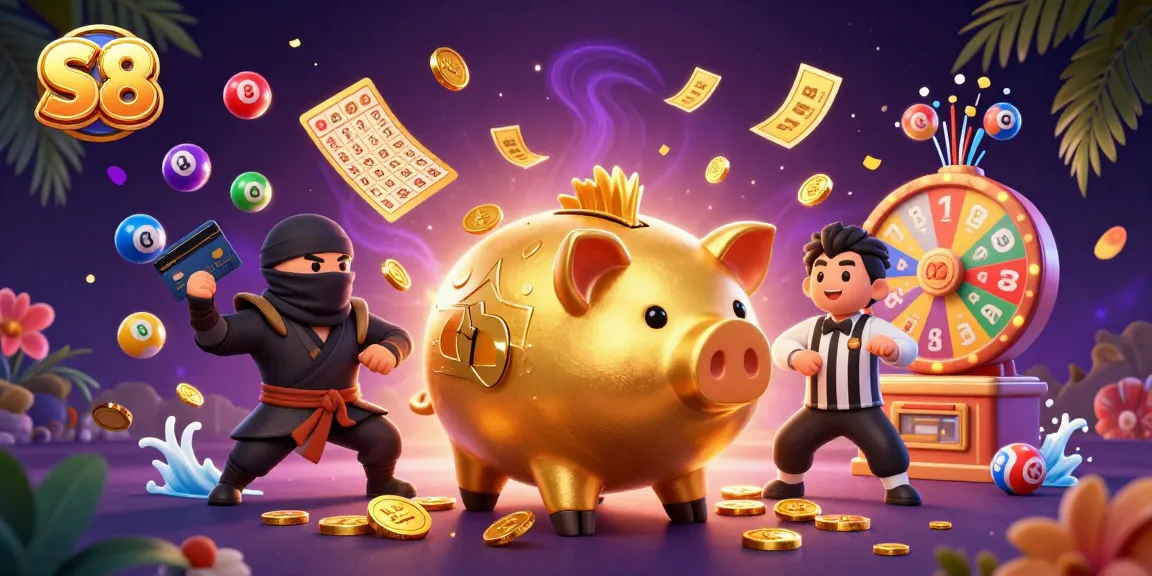 S8 game action featuring vibrant characters and casino elements in a colorful 3D scene.